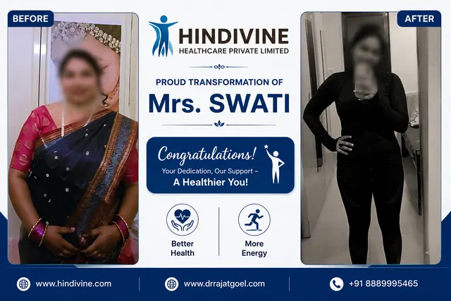 Patient result, face blurred for privacy: Mrs. Swati, Better health, more energy